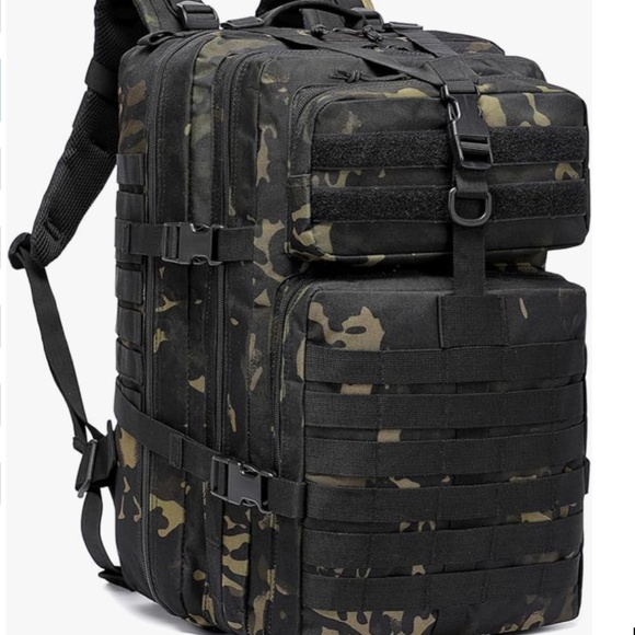 Large Hiking Tactical Military 3 Day Bug Out Backpack 45L Camo Black/Green - Picture 1 of 16